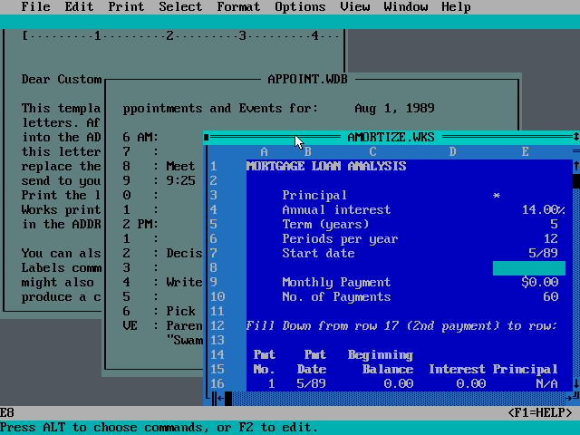 Microsoft Works 2.0 for DOS - Edit